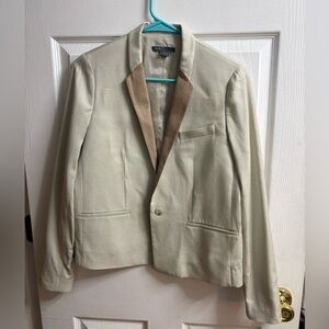 Vince Linen Blend Jacket With leather trim Size 4 Oatmeal Beige